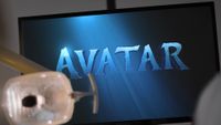 The Avatar logo on a TV screen in a SNL sketch about the Papyrus typeface