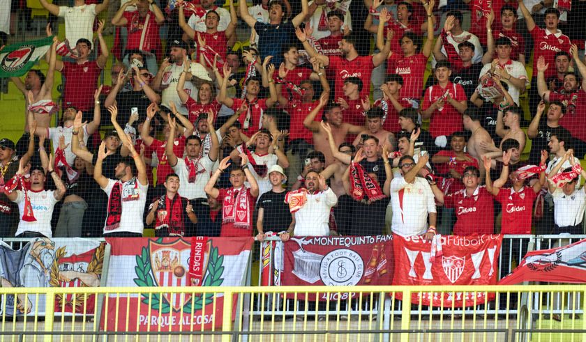 Fans of Sevilla FC prior to the LaLiga EA Sports match between Villarreal CF and Sevilla FC at Estadio de la Ceramica