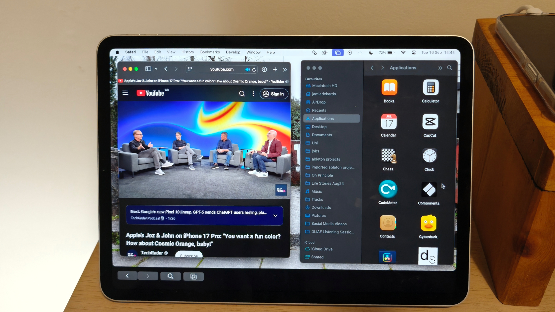 An iPad Pro running Sidecar