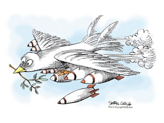 Political cartoon missiles dove