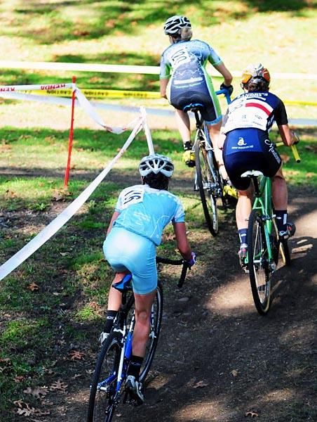 Mo Bruno-Roy (M&amp;M Racing) trying to fend off Andrea Smith and Kelli Emmett.