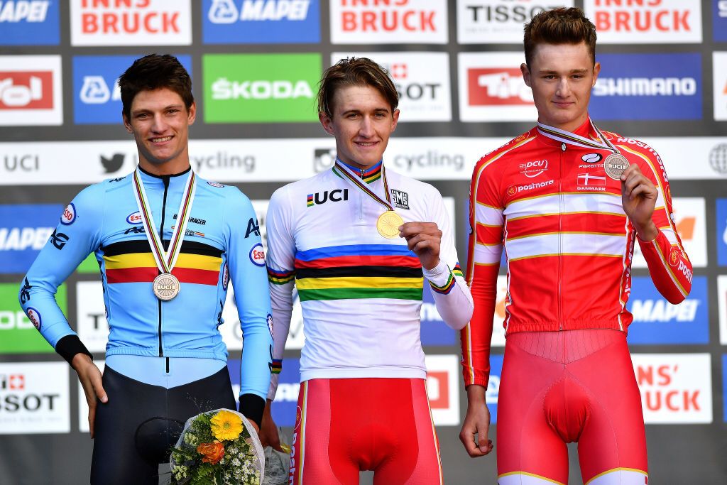 Brent Van Moer, Mikkel Bjerg and Mathias Norsgaard Jorgensen on the podium