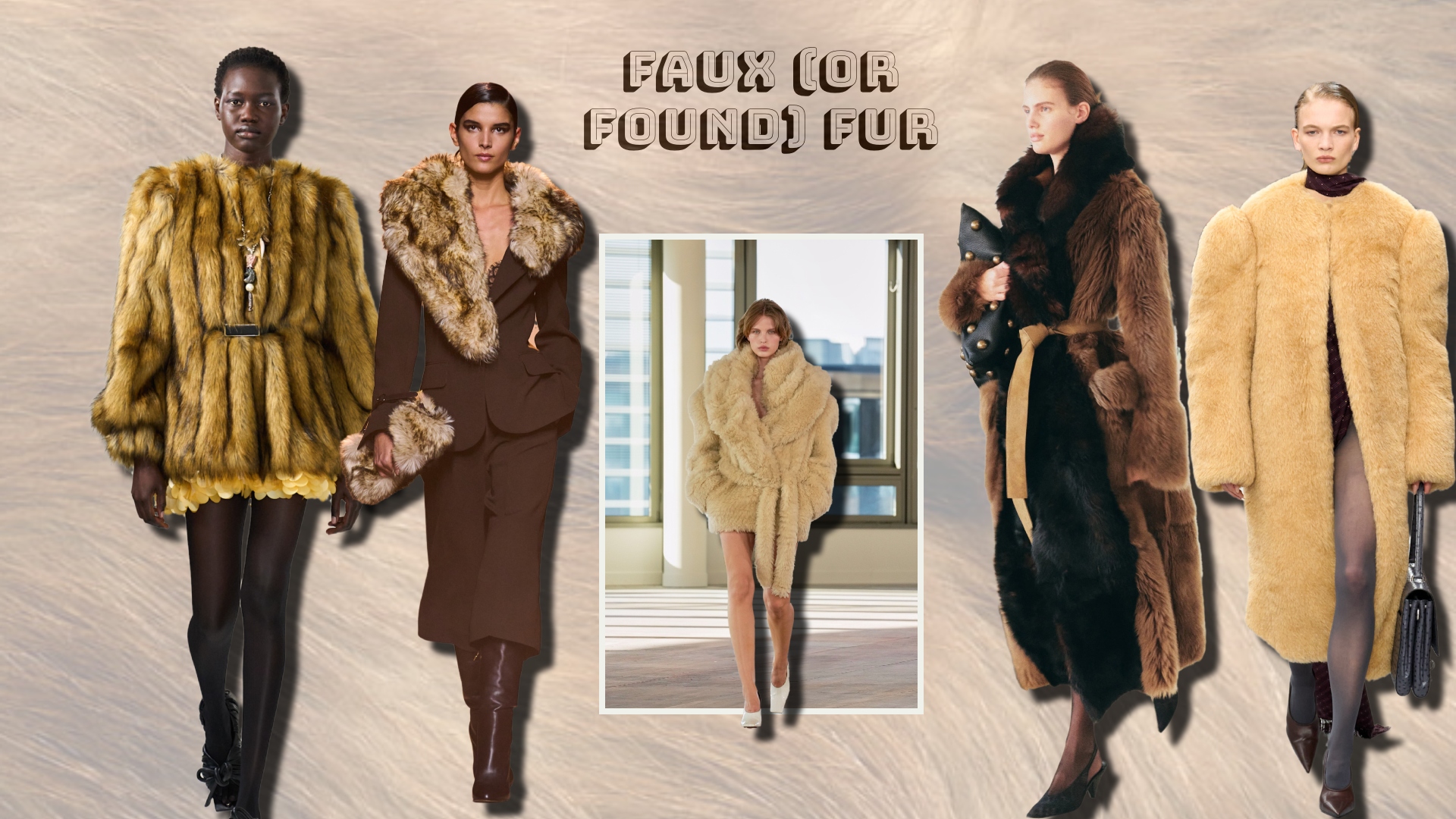 Runway shots of a models showcasing Fall 2025’s fur trend.