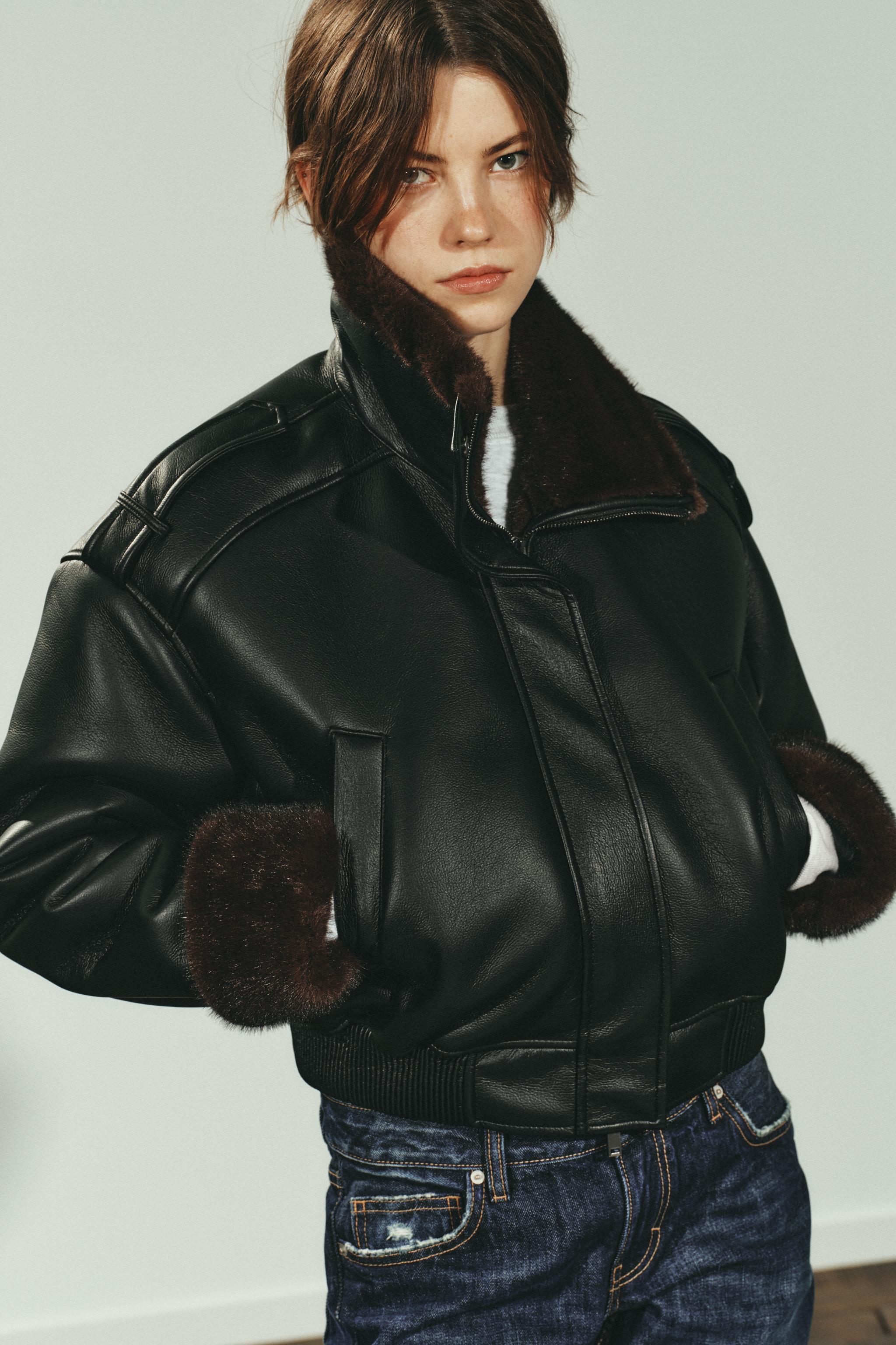 Double-Faced Faux Leather Bomber Jacket