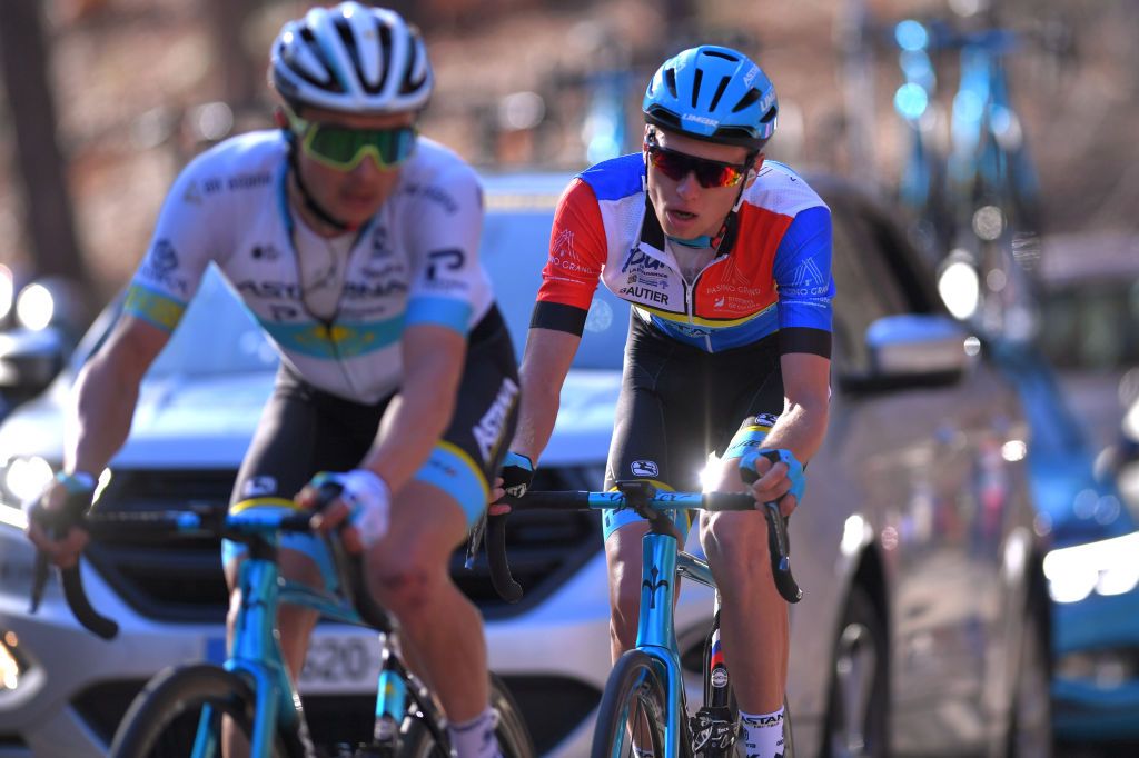 CHALET REYNARD MONT VENTOUX FRANCE FEBRUARY 15 Alexey Lutsenko of Kazakhstan and Team Astana Pro Team Aleksandr Vlasov of Russia and Team Astana Pro Team Multicolour Leader Jersey during the 5th Tour de La Provence 2020 Stage 3 a 1435km stage from Istres to Chalet Reynard Mont Ventoux 1429m TDLP letourdelaprovence TDLP2020 on February 15 2020 in Chalet Reynard Mont Ventoux France Photo by Luc ClaessenGetty Images