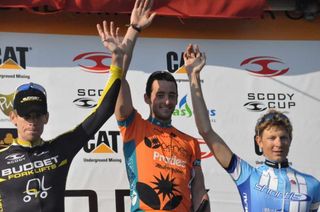 Haas on the podium of the Tour of Canberra earlier this year.