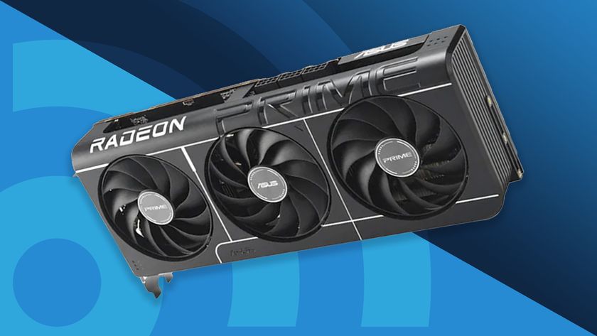 An Asus Prime Radeon RX 9070 XT, our top pick for best graphics card, against a blue techradar background