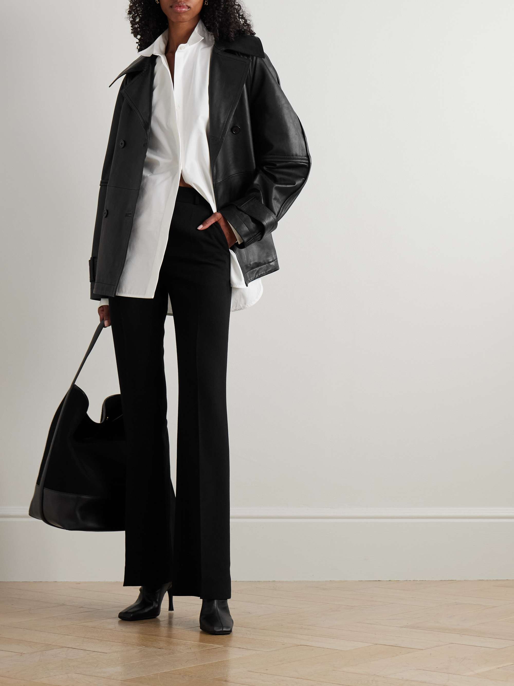 Belted Double-Breasted Leather Jacket