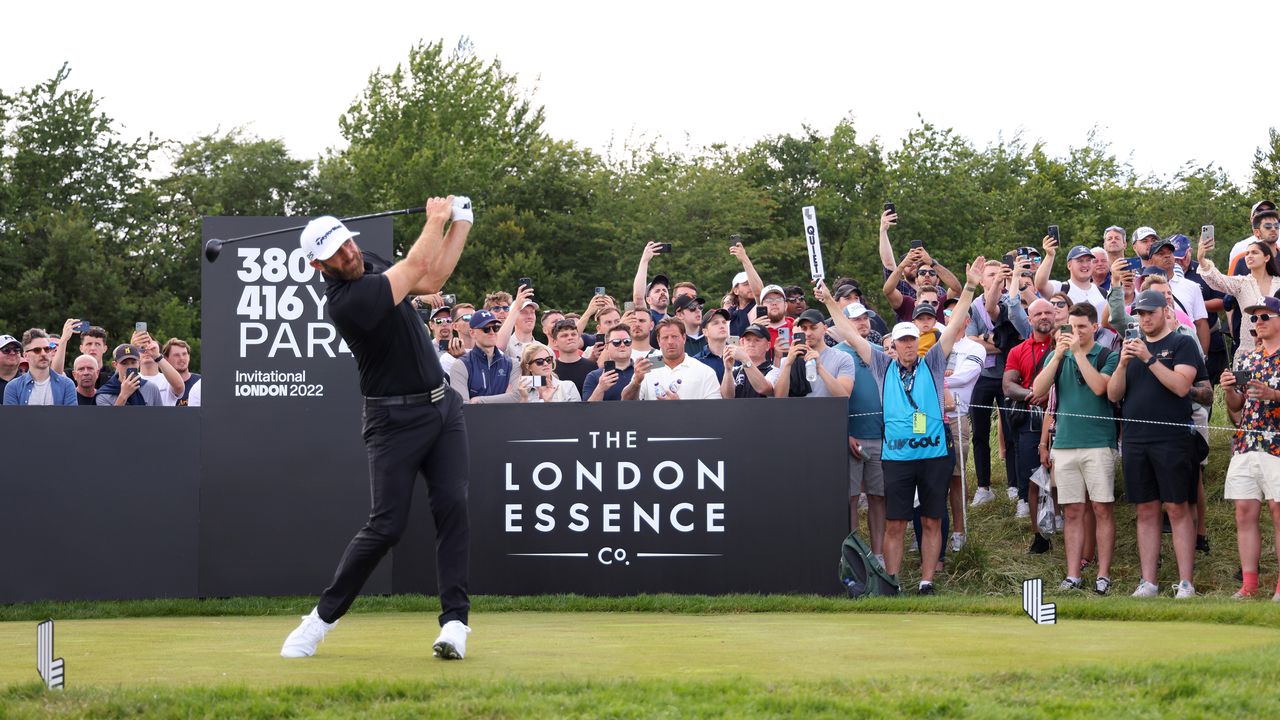 Dustin Johnson hits a golf shot