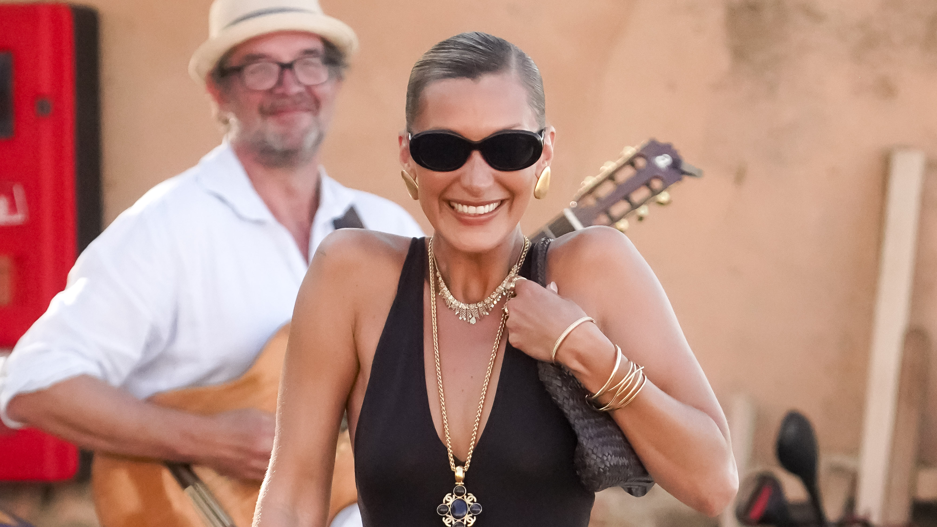  Bella Hadid is seen wearing total look Massimo Dutti on May 24, 2026 in Saint-Tropez, France