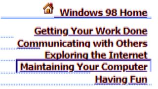 Screenshots from the Microsoft Windows 98 website accessed through the