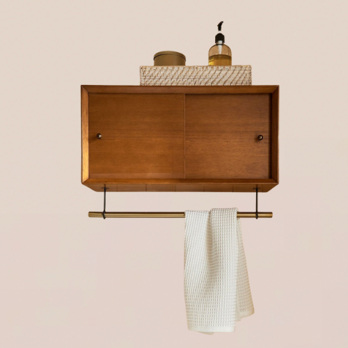 A wooden bathroom cabinet