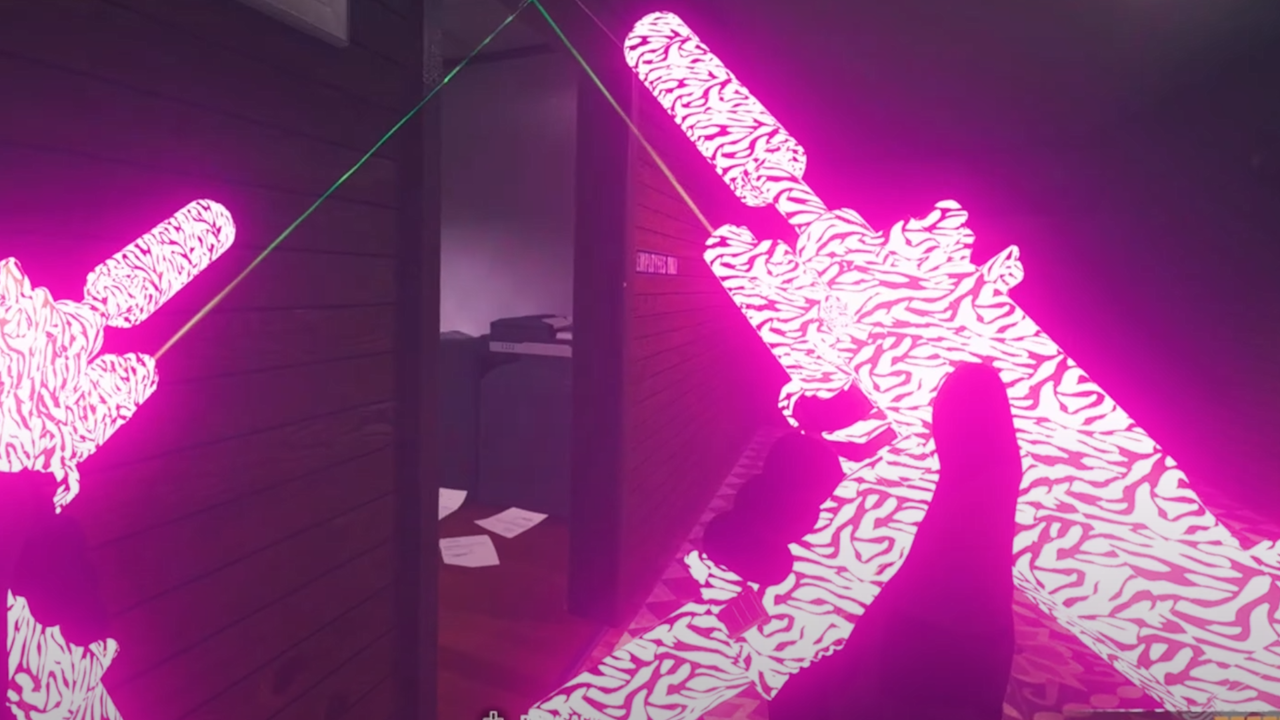 An image of a garish, radioactive gun camo that's a violent shade of pink or purple in Modern Warfare 3 (2023).