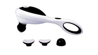 Prospera PL008 Penguin Percussion Body Heat review: the massager shown with various included accessories