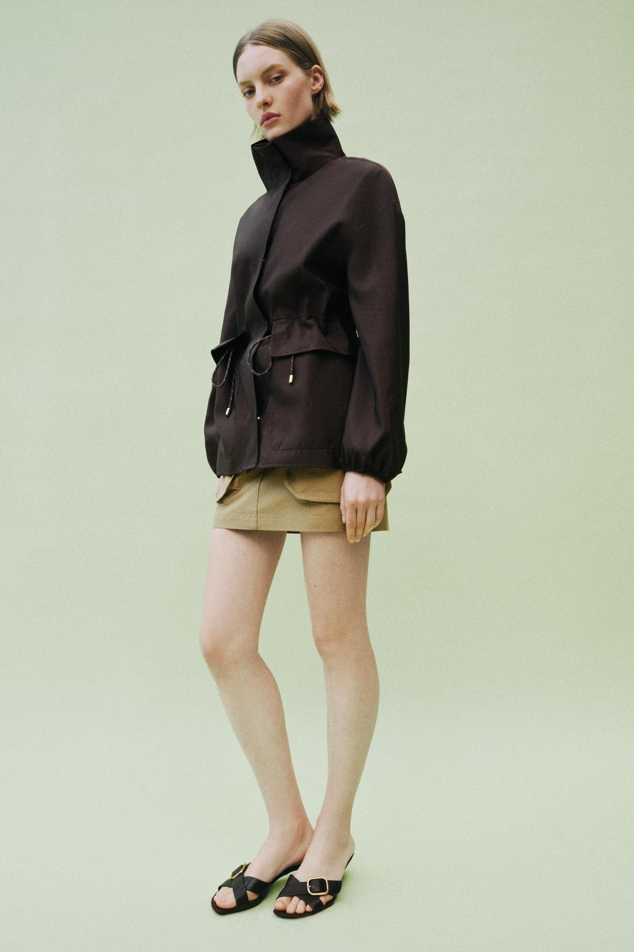 High Collar Jacket With Adjustable Waist