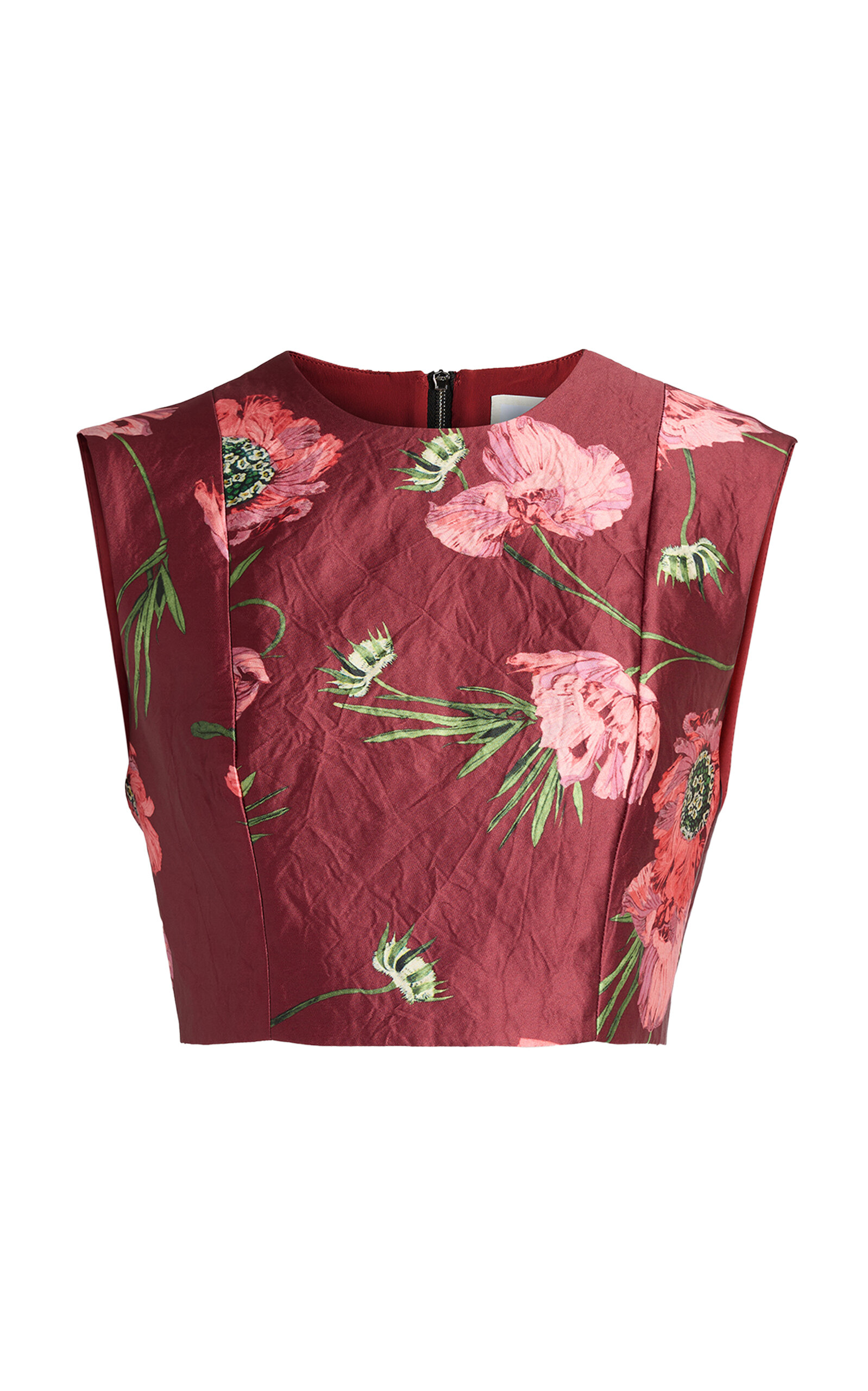Floral Textured Satin Cropped Top
