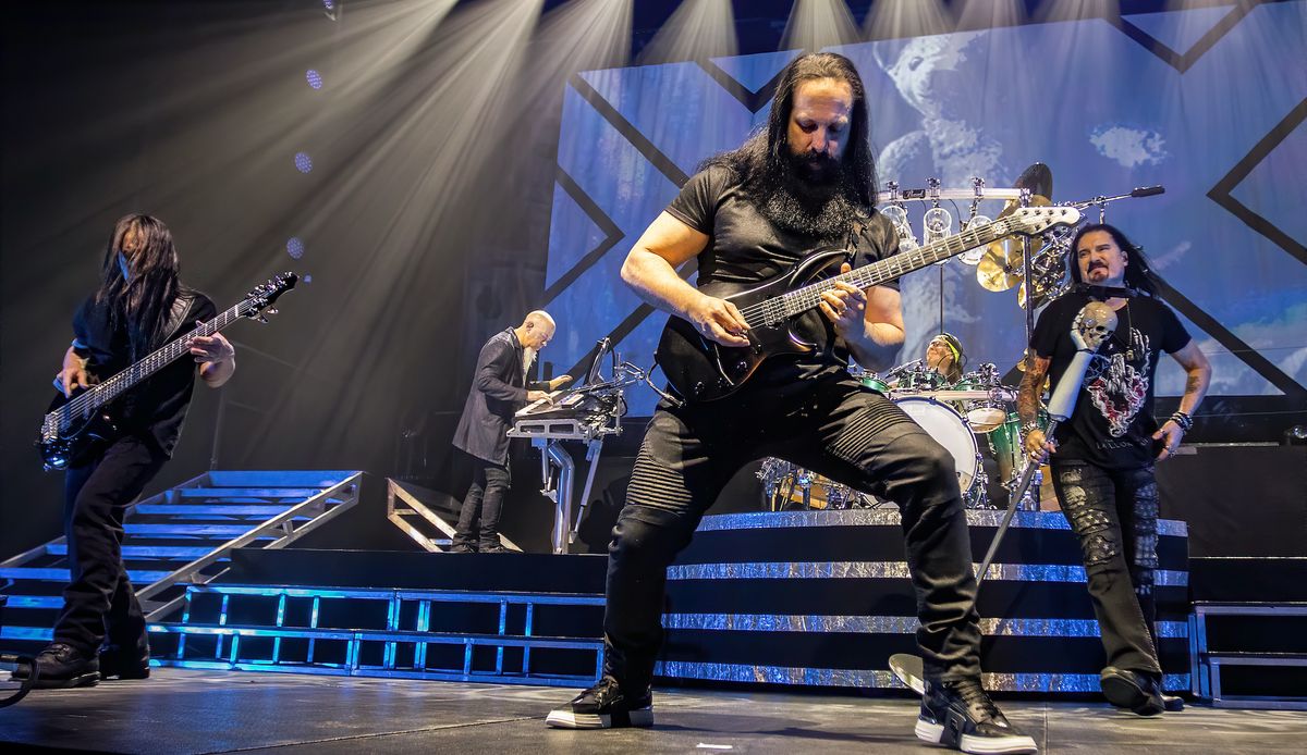 (from left) John Myung, Jordan Rudess, John Petrucci, Mike Mangini and James LaBrie of Dream Theater perform at Oslo Spektrum in Oslo, Norway on January 21, 2020