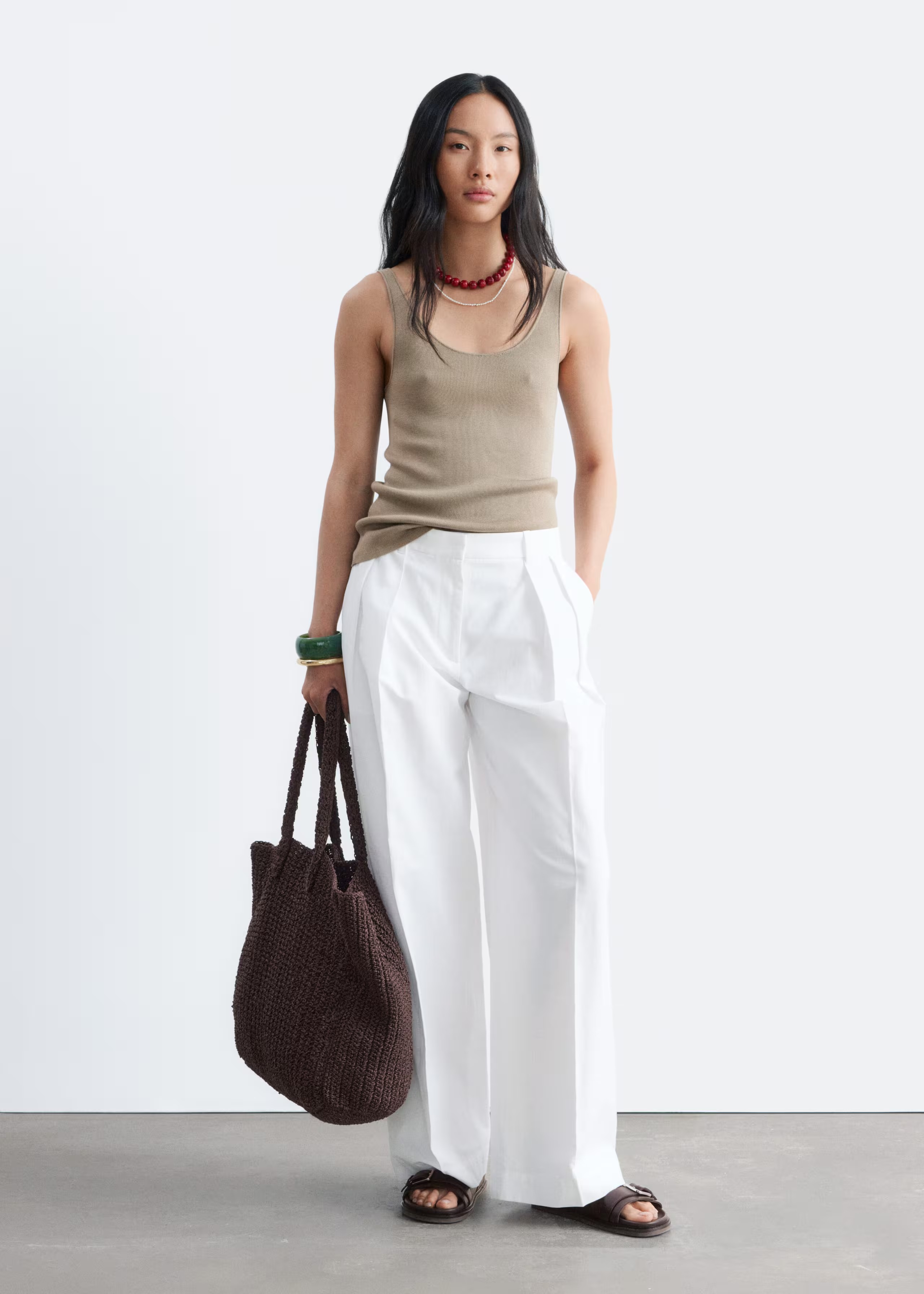 Pleated Cotton-Linen Trousers - White