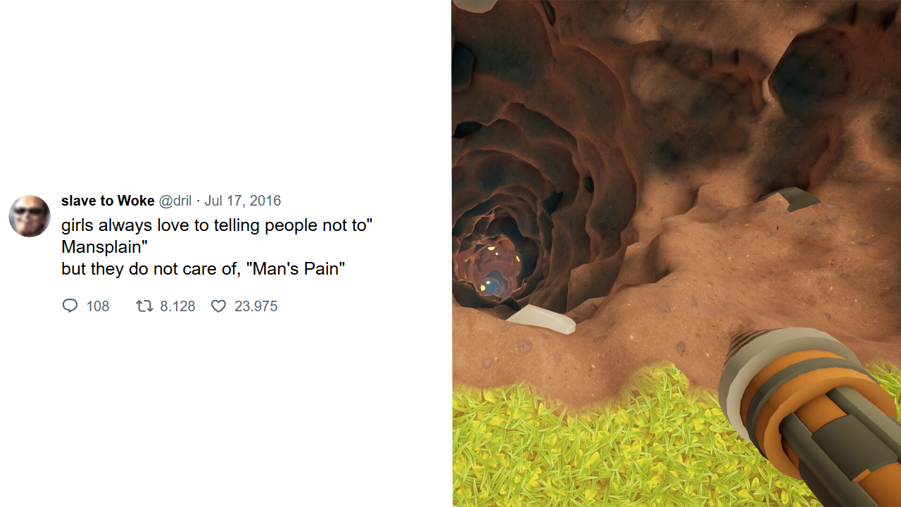 A dril tweet alongside a screenshot of A Game About Digging a Hole