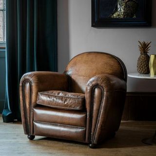 Rose and Grey Deco Leather Lounge Chair in tan leather finish