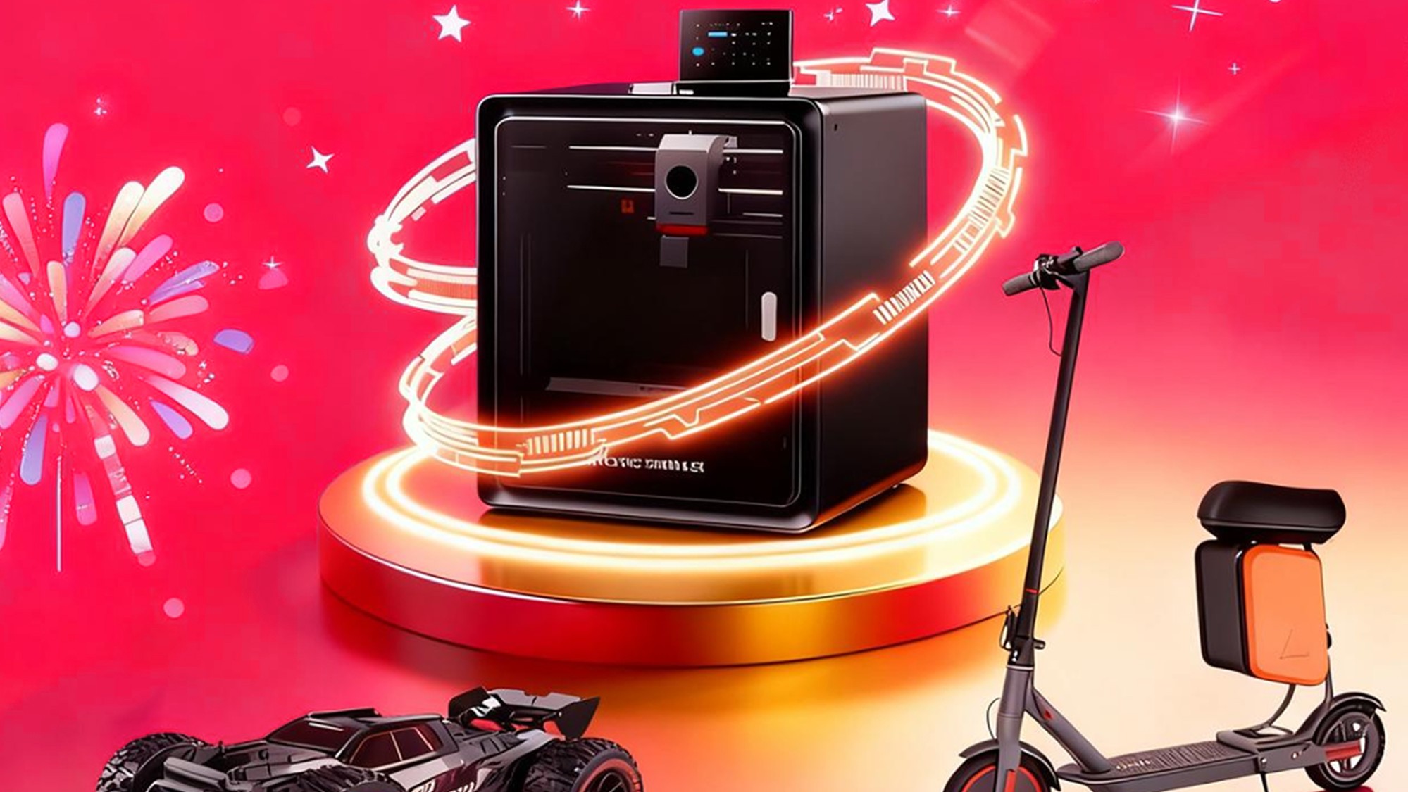 device next to scooter and toy