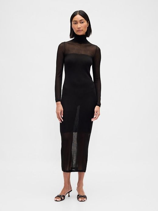 Sheer Turtleneck Maxi Sweater Dress