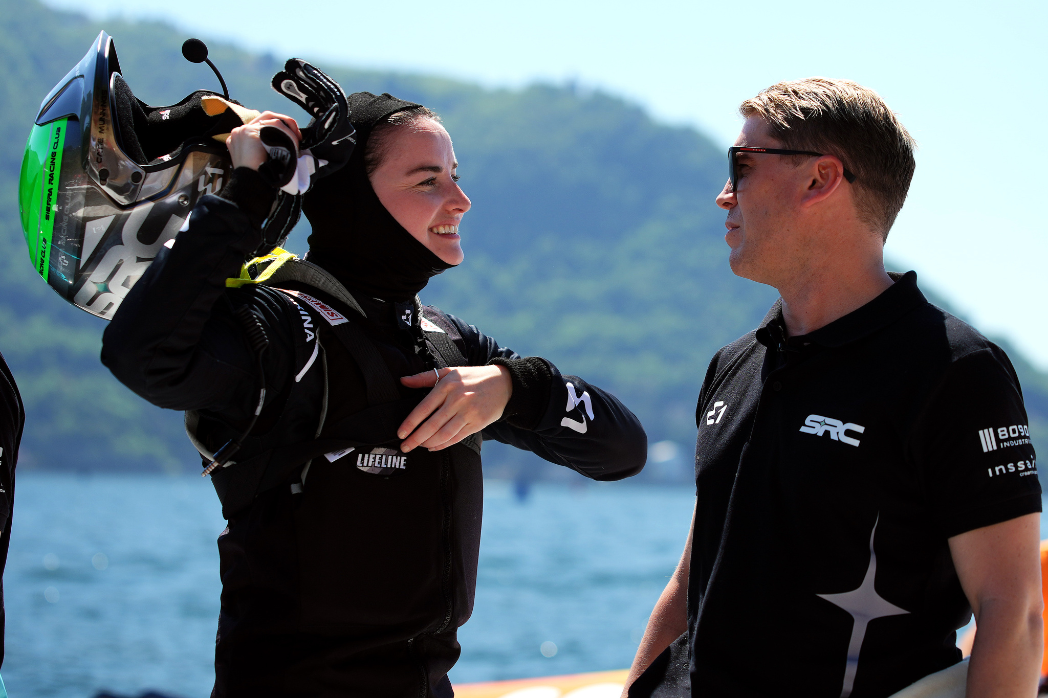 Catie Munnings chats to another driver