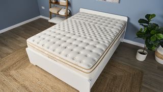 The Saatva Classic mattress photographed during testing to show the lumbar support section