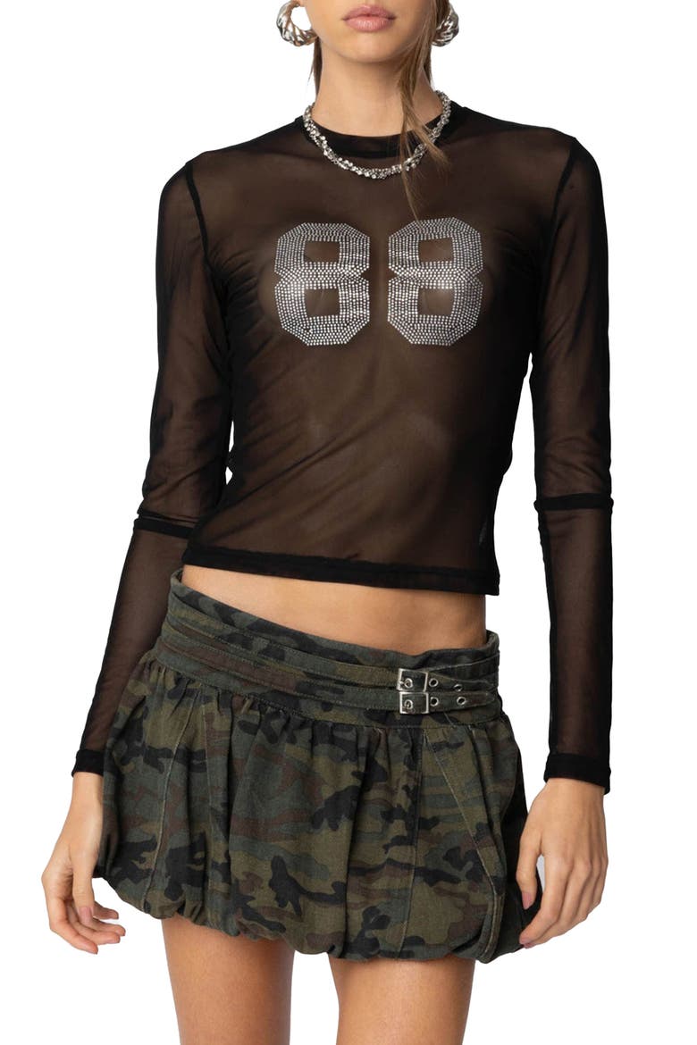 88 Rhinestone Sheer Mesh Top
