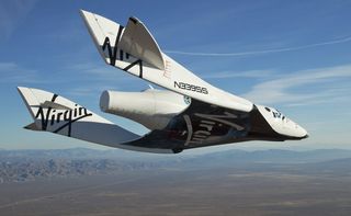 Virgin Galactic's SpaceShipTwo private suborbital spacecraft makes its first solo test flight on Oct. 10, 2010.