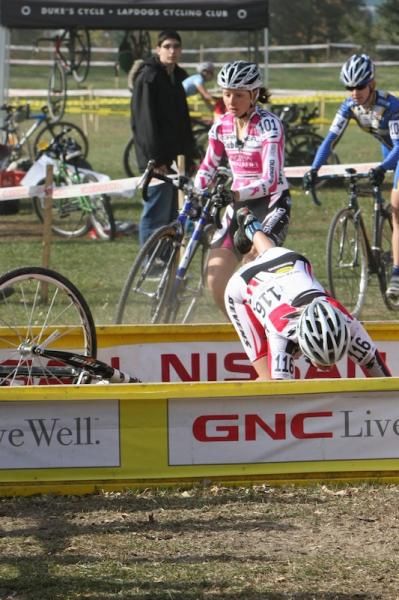 Gesa Bruechmann (Stevens Racing Team) fell at the first hurdle