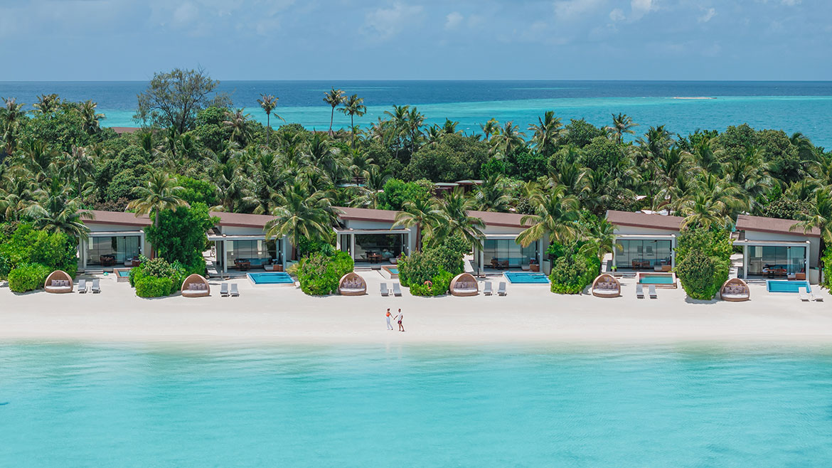 Beach villas at Kuda Villingili Resort Maldives