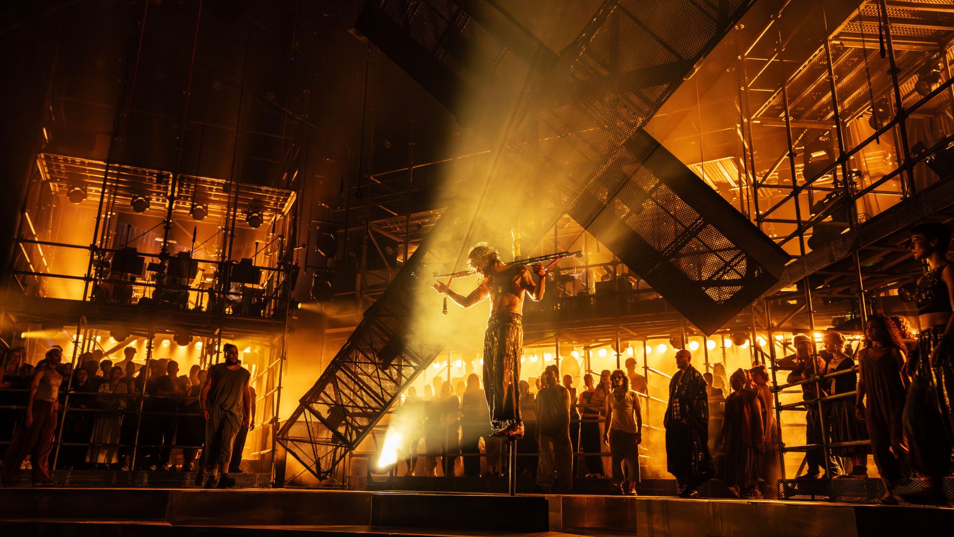 a production image from Jesus Christ Superstar showing the crucifixion scene 