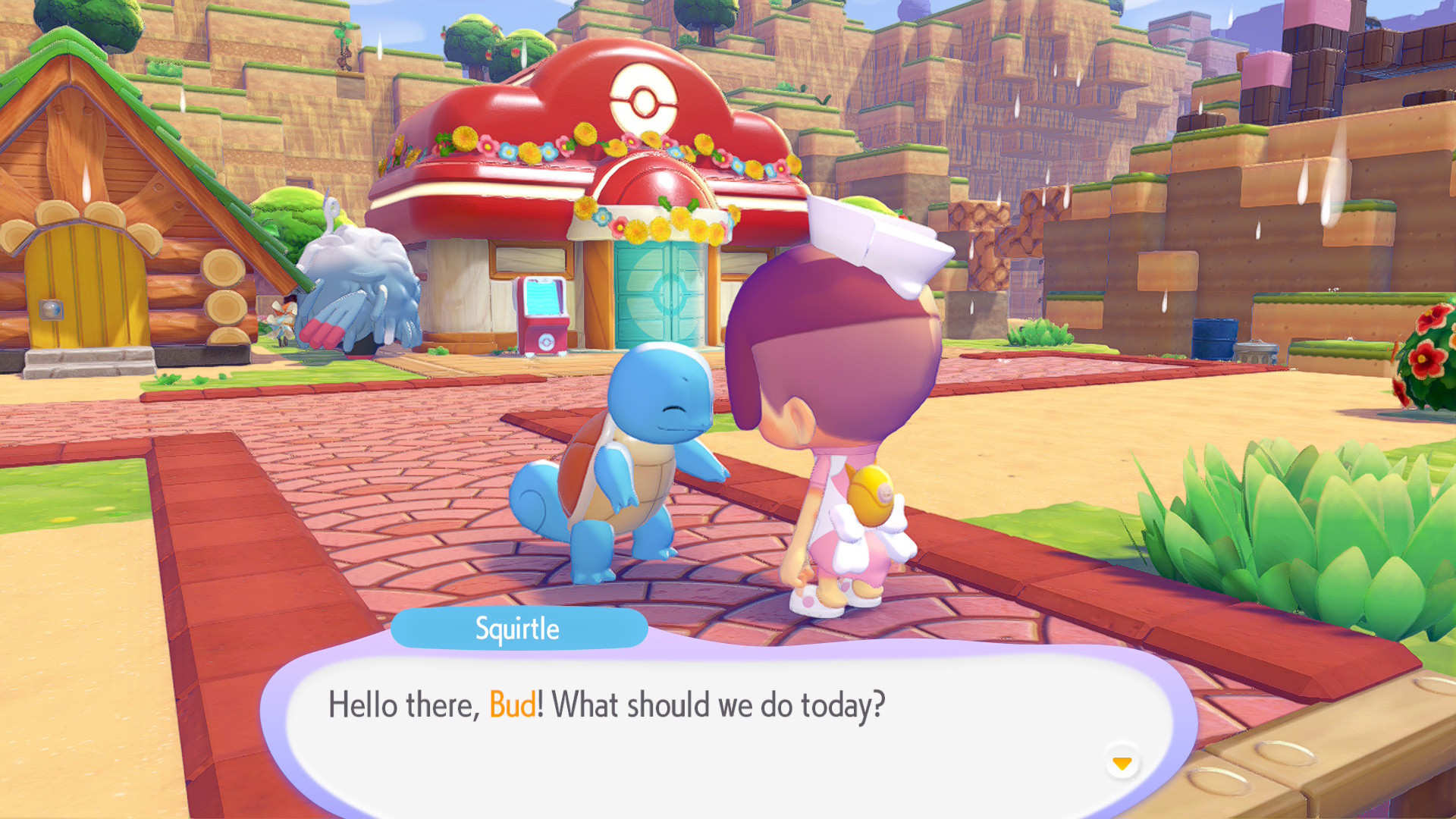 A screenshot of Pok&amp;eacute;mon Pokopia with Squirtle and Tangrowth in the Withered Wastelands as captured on the Nintendo Switch 2