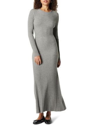 Ashlyn Damen Drop Ribbed Sweater Maxikleid, Heather Grey, S