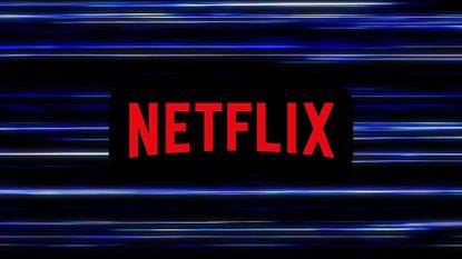 Netflix logo on blue striped background