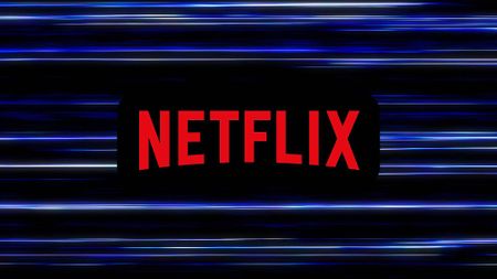 Netflix logo on blue striped background
