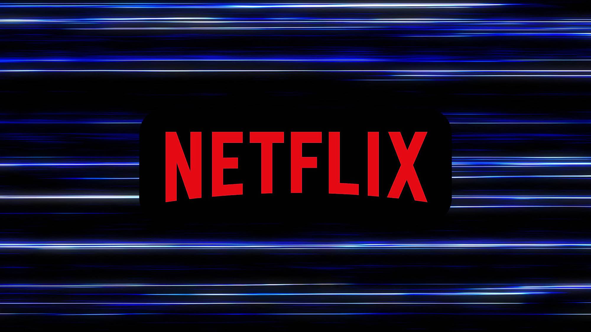 Netflix logo on blue striped background