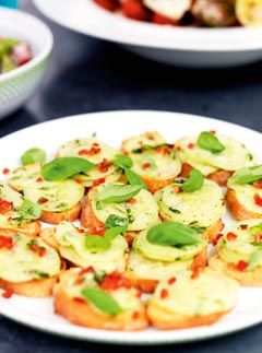 Bruschetta with Cucumber, basil and chilli