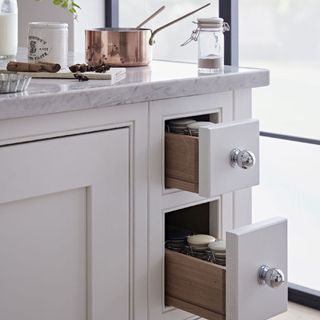 kitchen storage with slimline drawers