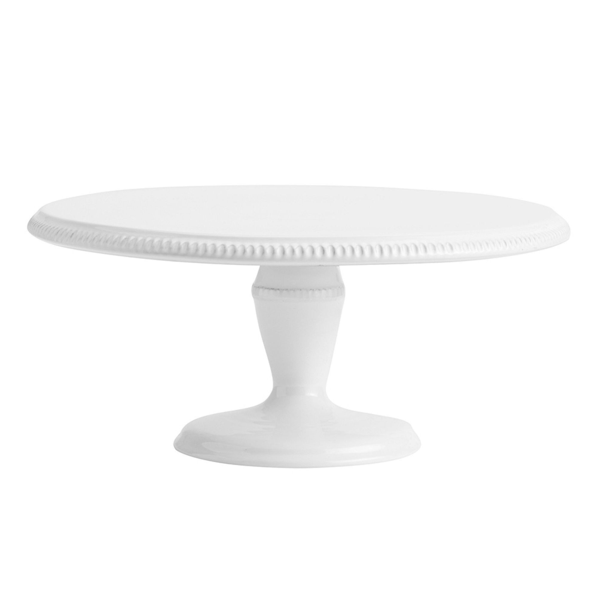 White stoneware cake stand with ridged edges