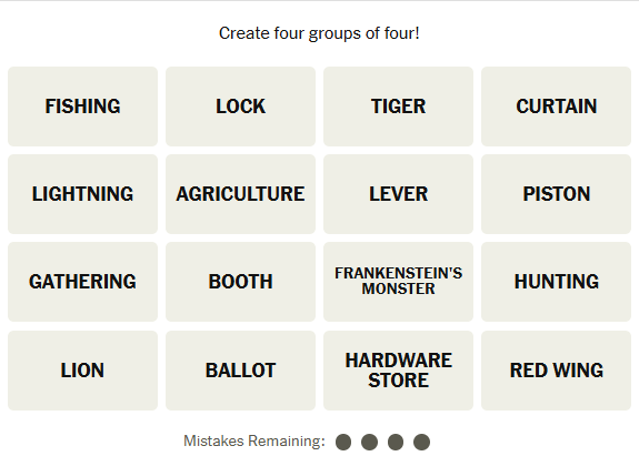 The New York Times Connections puzzle on Thursday March 26, 2026