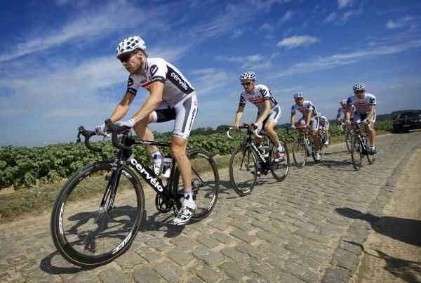 Cervelo Test Team out sampling the cobbles ahead of the Tour