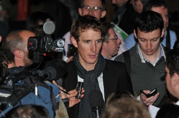 Andy Schleck (Leopard-Trek) talks to the media in Luxembourg