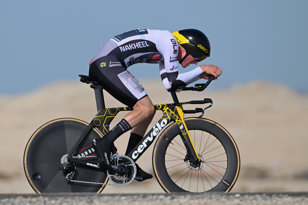 Loe van Belle (Visma-Lease a Bike) leading the young rider's classification in the ITT