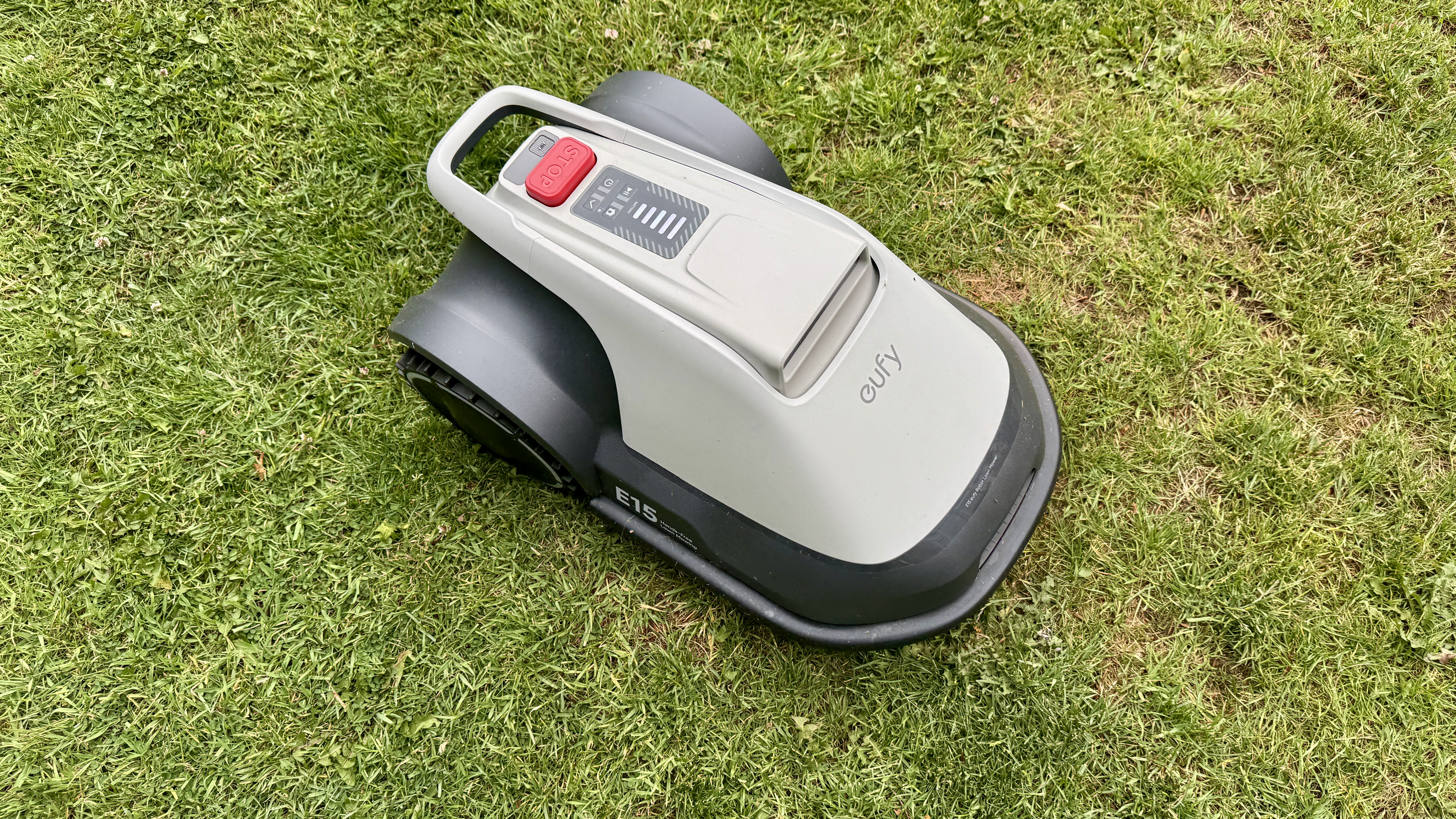 Eufy E15 robot lawn mower on tester's lawn