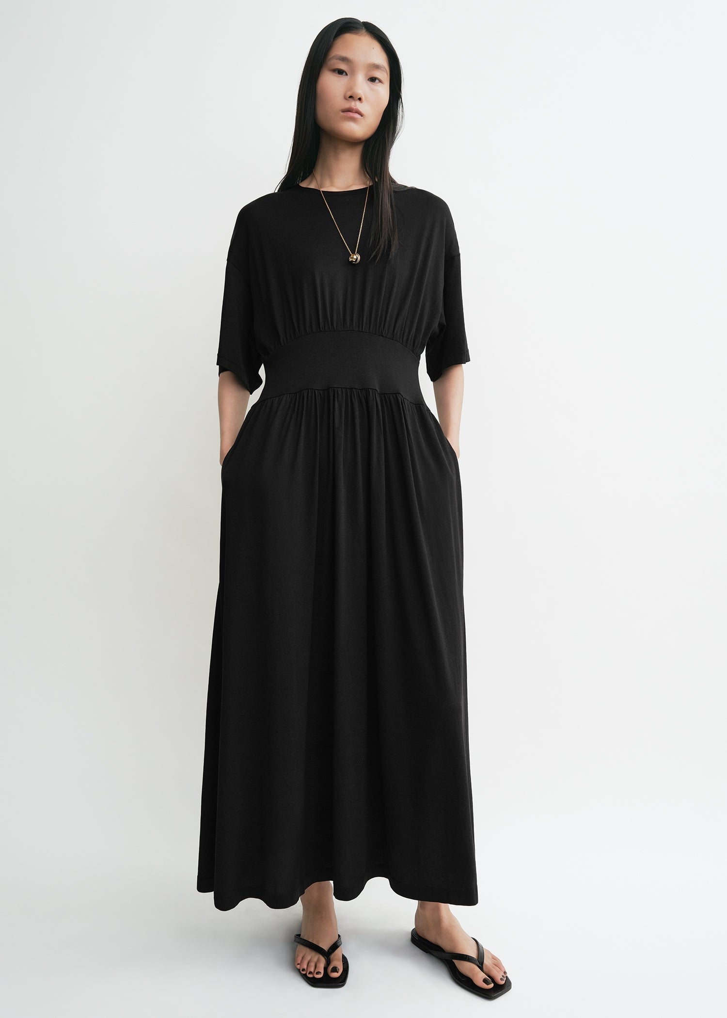 Cotton Silk Tee Dress Black - Xxs