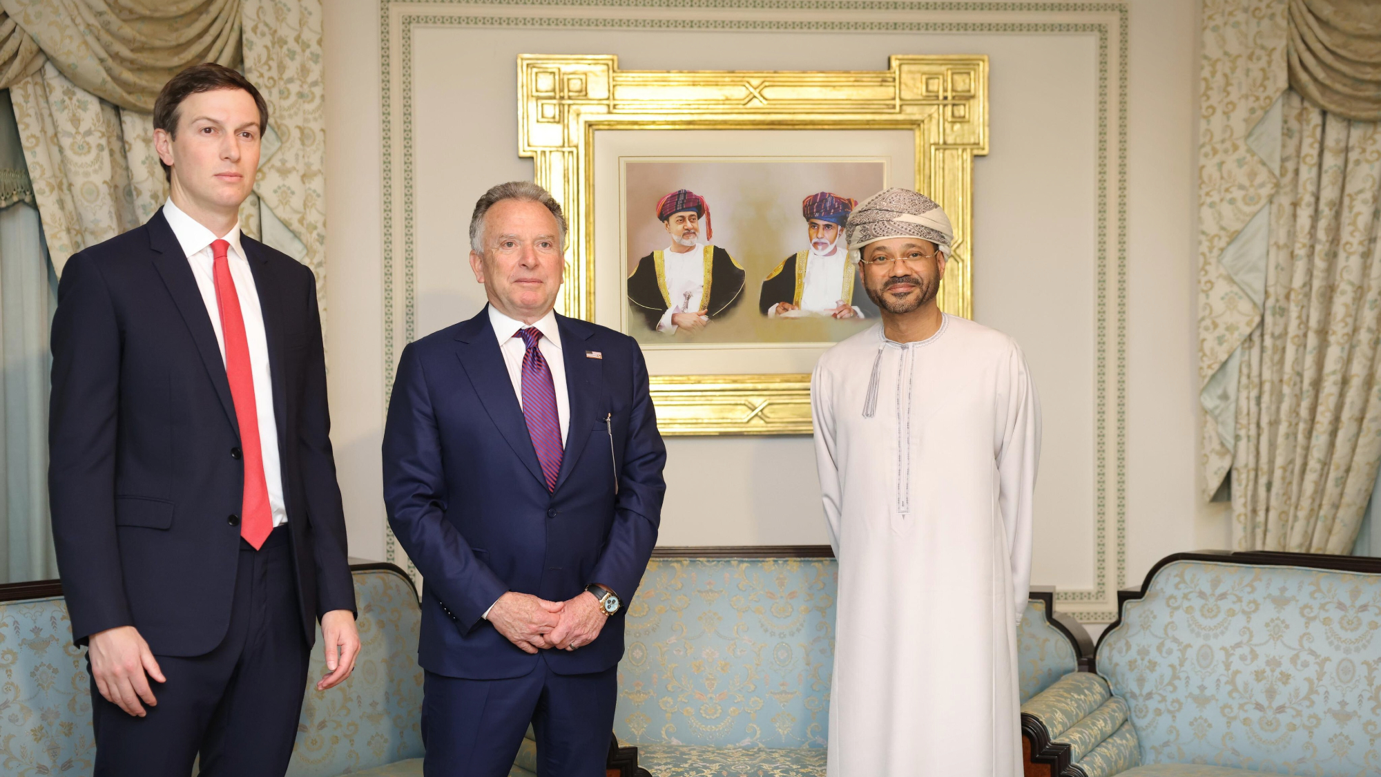 Jared Kushner and Steve Witkoff in Oman with Foreign Minister Sayyid Badr Hamad Al Busaidi.