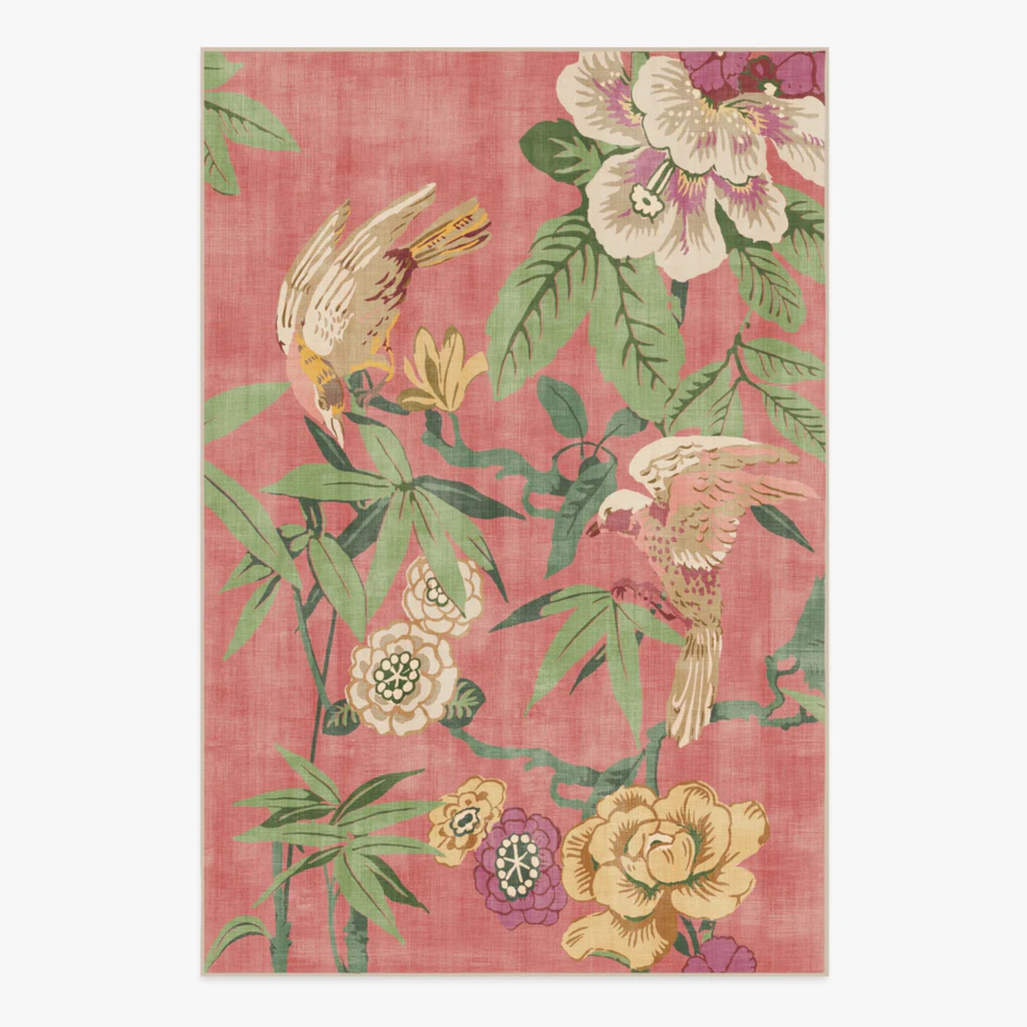 Ruggable, Sanderson Bamboo & Bird Blossom Pink Tufted Rug | Ruggable