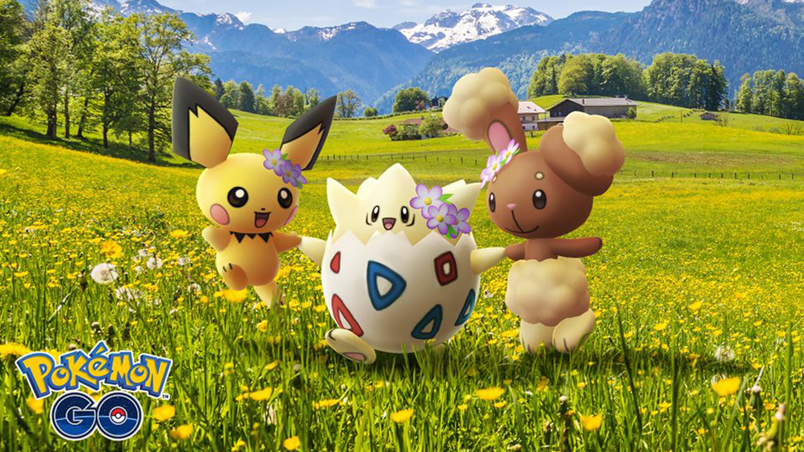Pikachu et autres Pokemon dans un champ